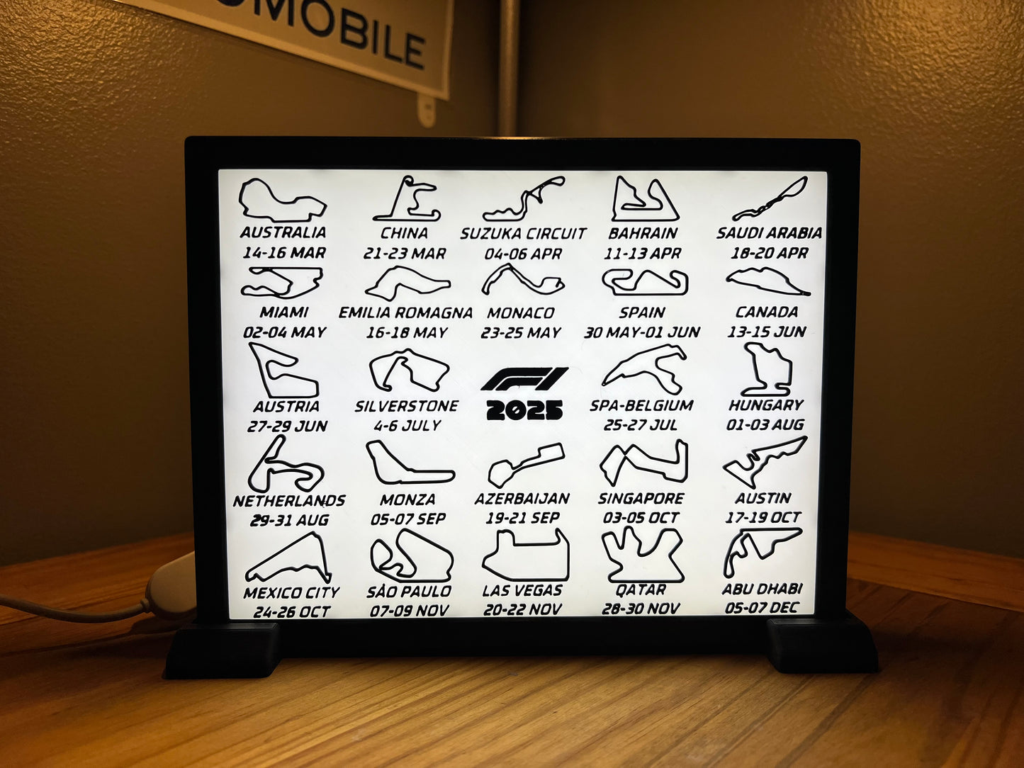 Formula 1 2025 Calendar Light Box